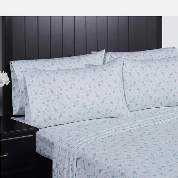 King 6 Piece Sheet Set - Floral White - Picture 4 of 7